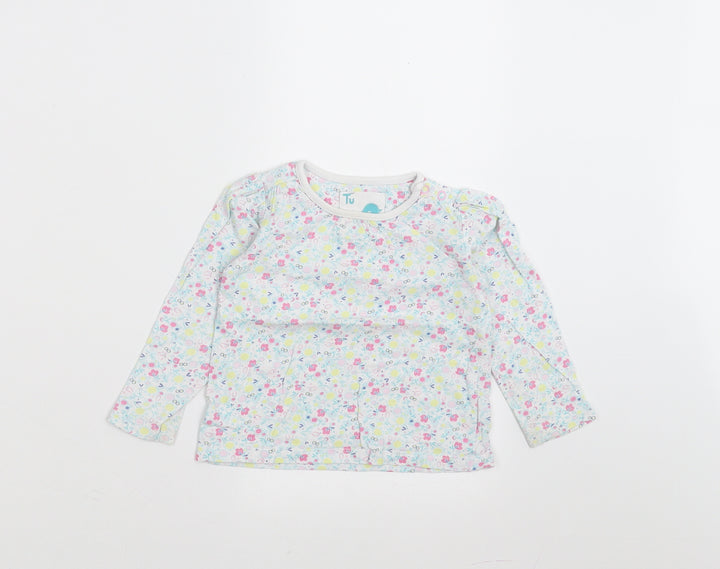 Sainsburys  Girls Green Floral  Basic T-Shirt Size 9-12 Months