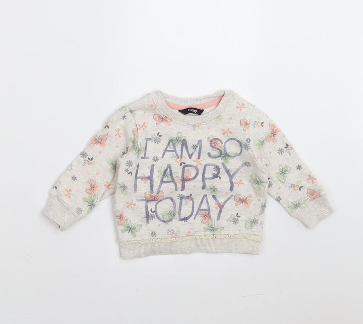 George Girls Beige Floral Pullover Jumper Size 9-12 Months - i am so happy today