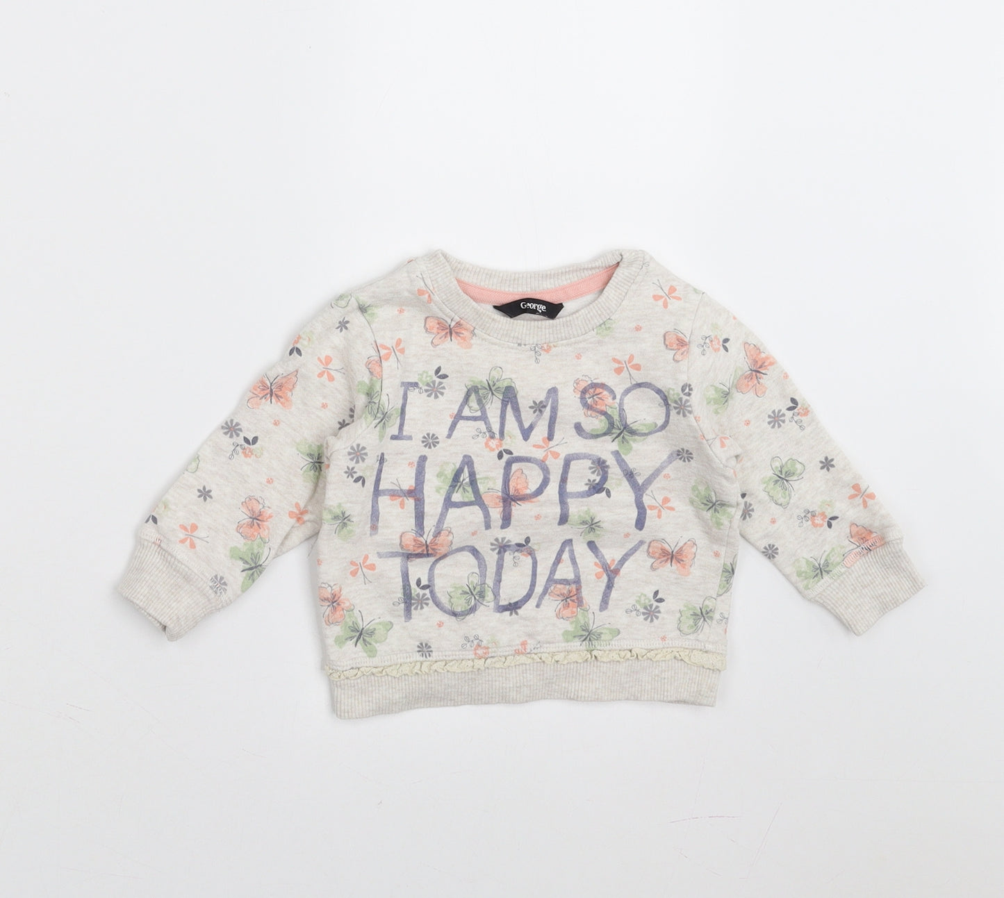 George Girls Beige Floral  Pullover Jumper Size 9-12 Months  - i am so happy today
