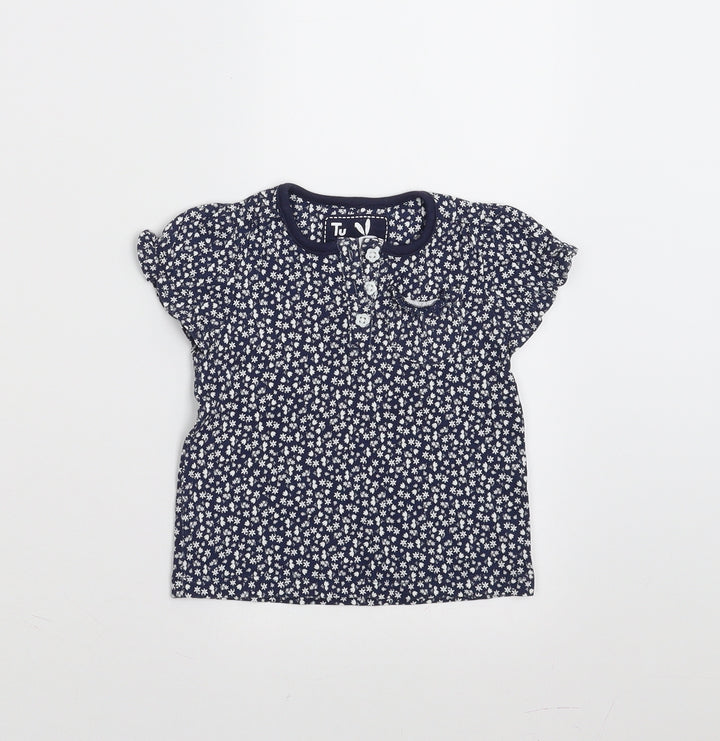 Sainsburys Girls Blue Floral Basic T-Shirt Size 6-9 Months