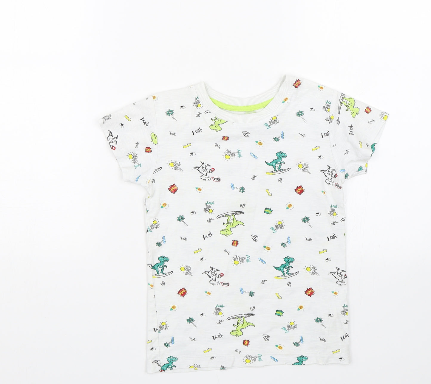 Matalan Boys White Animal Print  Basic T-Shirt Size 5-6 Years  - Dinosaurs
