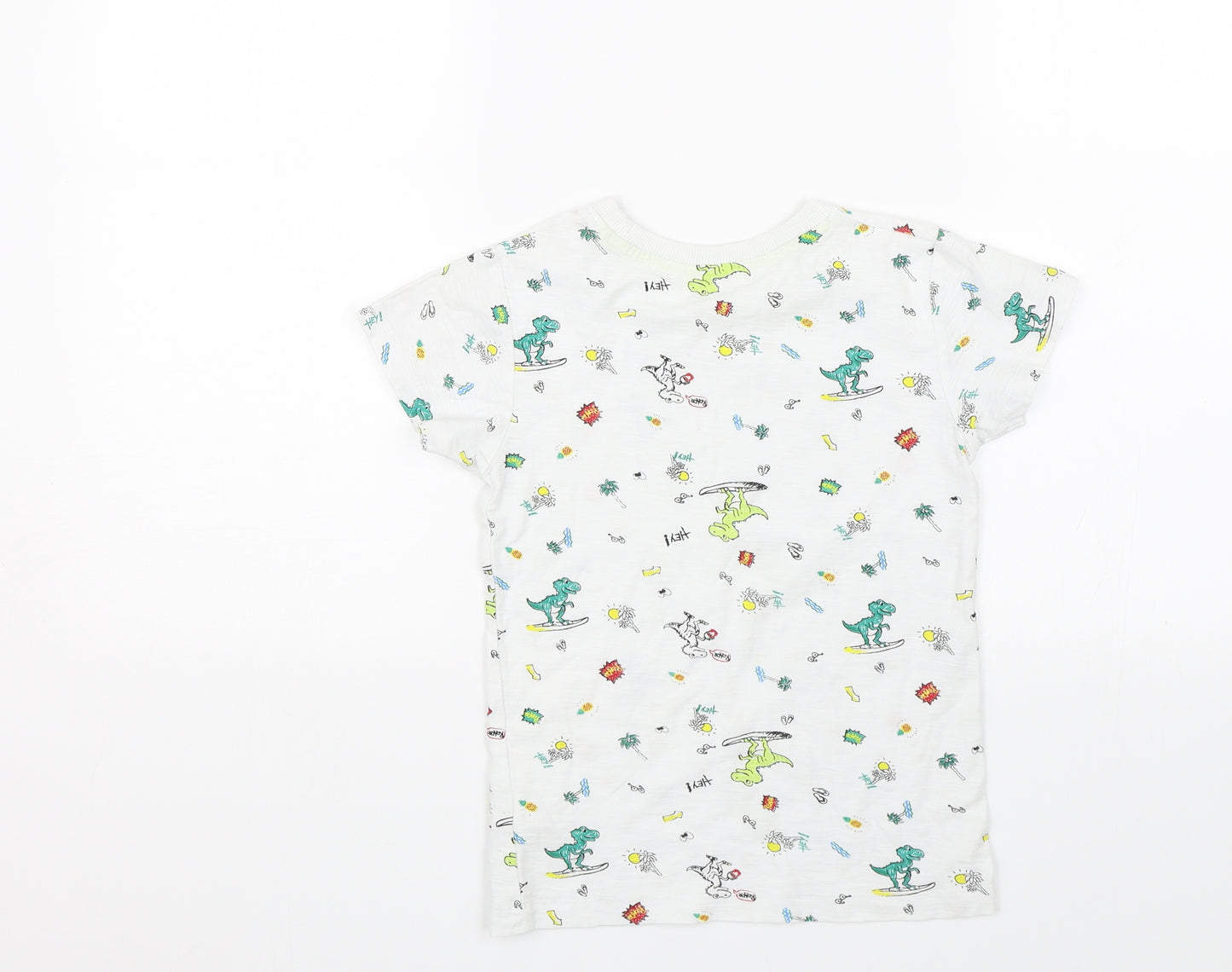 Matalan Boys White Animal Print  Basic T-Shirt Size 5-6 Years  - Dinosaurs