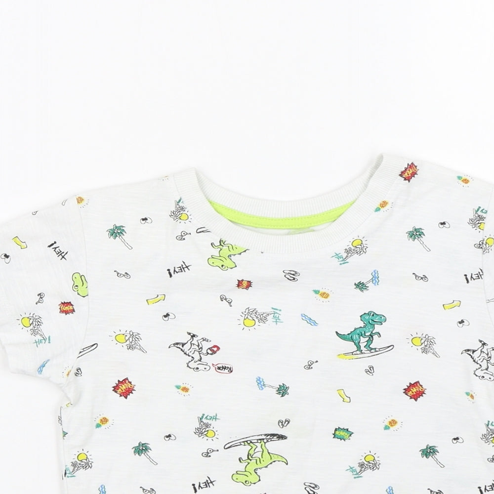 Matalan Boys White Animal Print  Basic T-Shirt Size 5-6 Years  - Dinosaurs