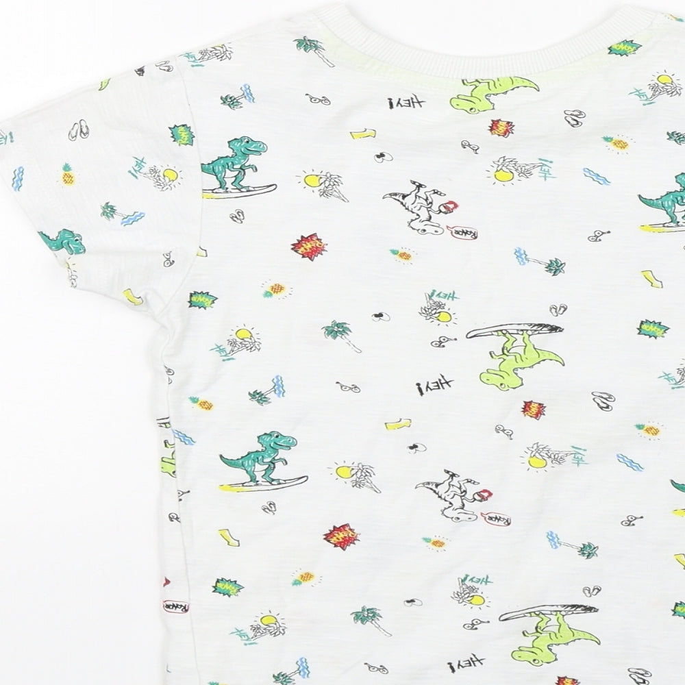 Matalan Boys White Animal Print  Basic T-Shirt Size 5-6 Years  - Dinosaurs