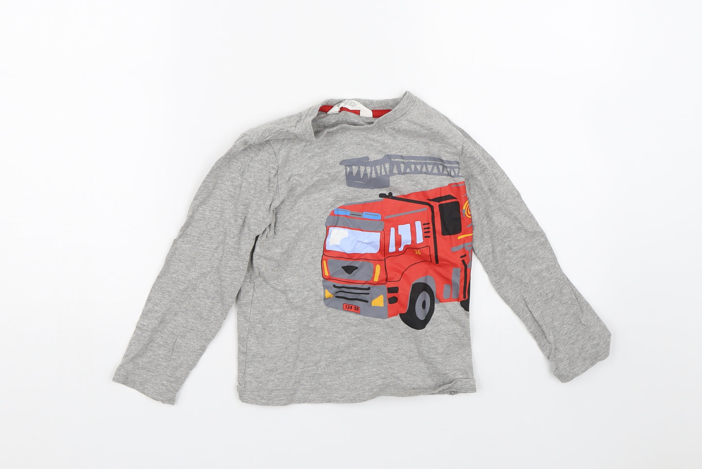 H&M Boys Grey   Basic T-Shirt Size 4-5 Years  - Firetruck