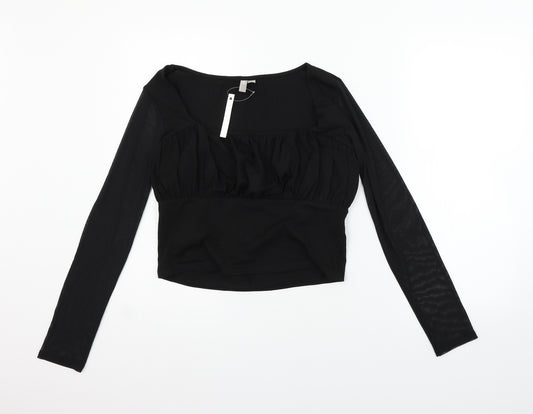 Front view of ASOS women’s black basic t-shirt, size UK 14