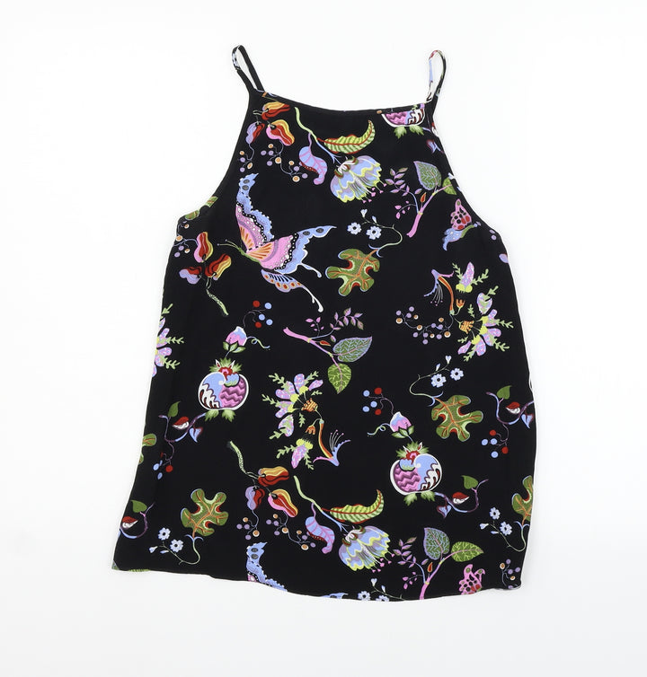 Warehouse Womens Black Floral Basic Tank Size 6