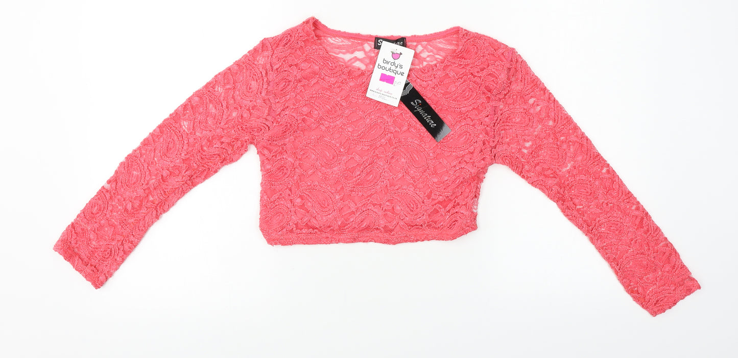 Signature  Womens Pink   Cropped T-Shirt Size M
