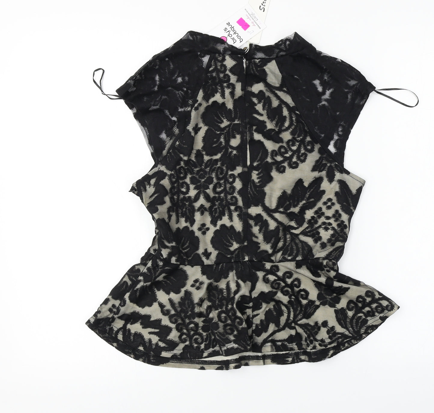 Striking  Womens Black Floral  Basic T-Shirt Size L
