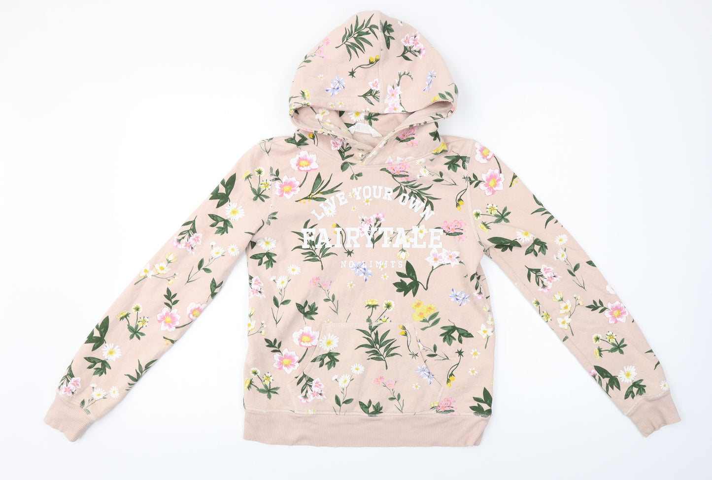 H&M  Girls Pink Floral  Pullover Hoodie Size 12-13 Years