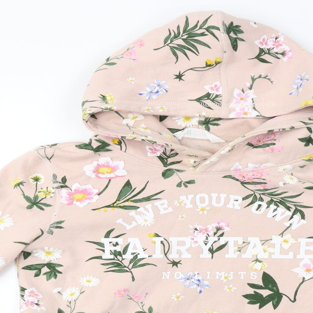 H&M  Girls Pink Floral  Pullover Hoodie Size 12-13 Years