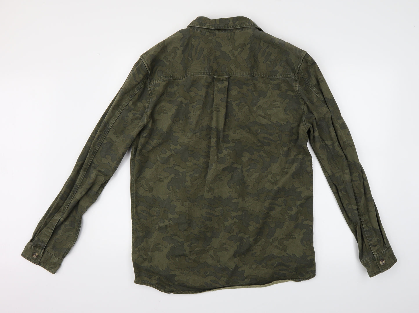 boohoo man Mens Green Camouflage Denim  Button-Up Size L