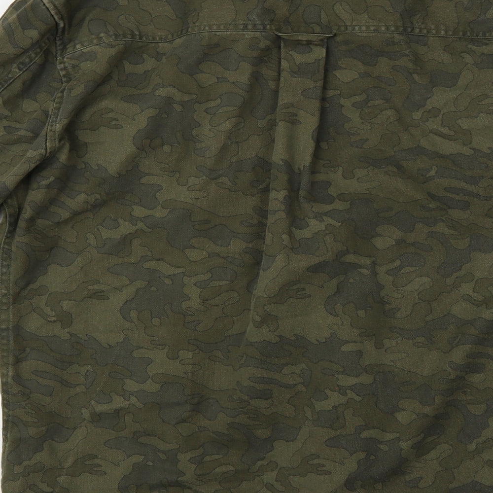 boohoo man Mens Green Camouflage Denim  Button-Up Size L