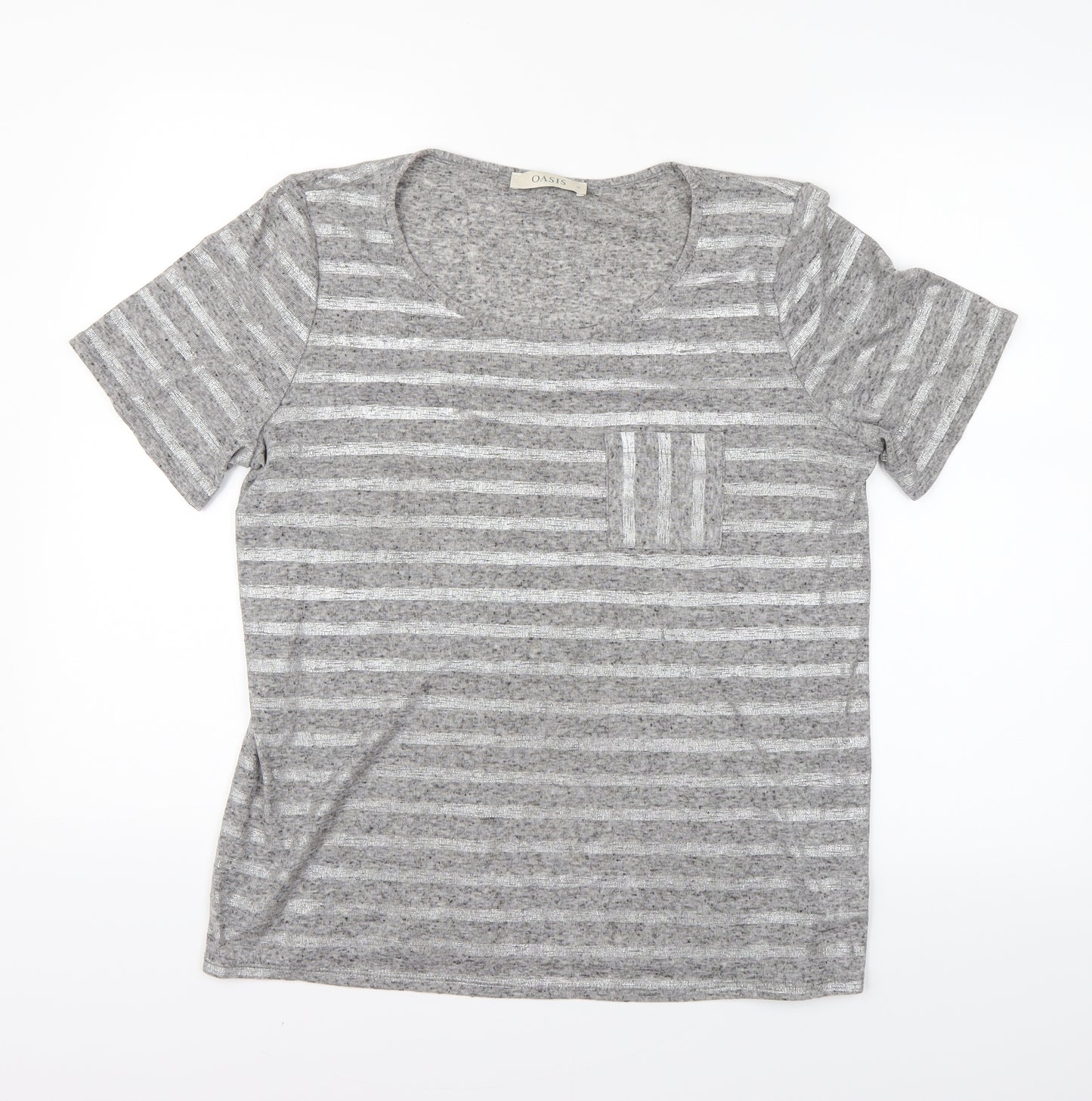 Oasis Womens Grey Striped  Basic T-Shirt Size M