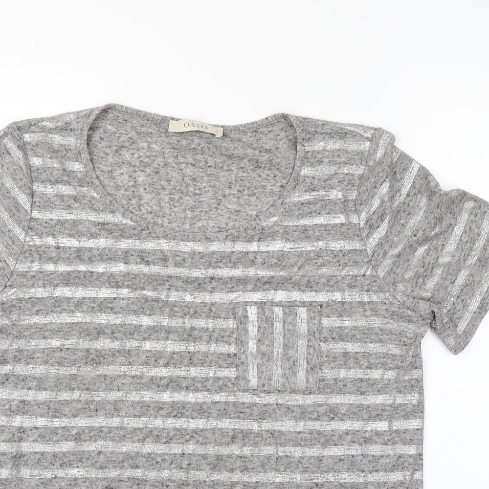 Oasis Womens Grey Striped  Basic T-Shirt Size M