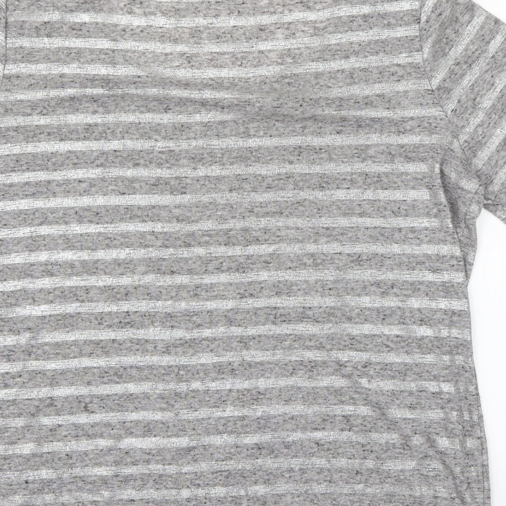 Oasis Womens Grey Striped  Basic T-Shirt Size M