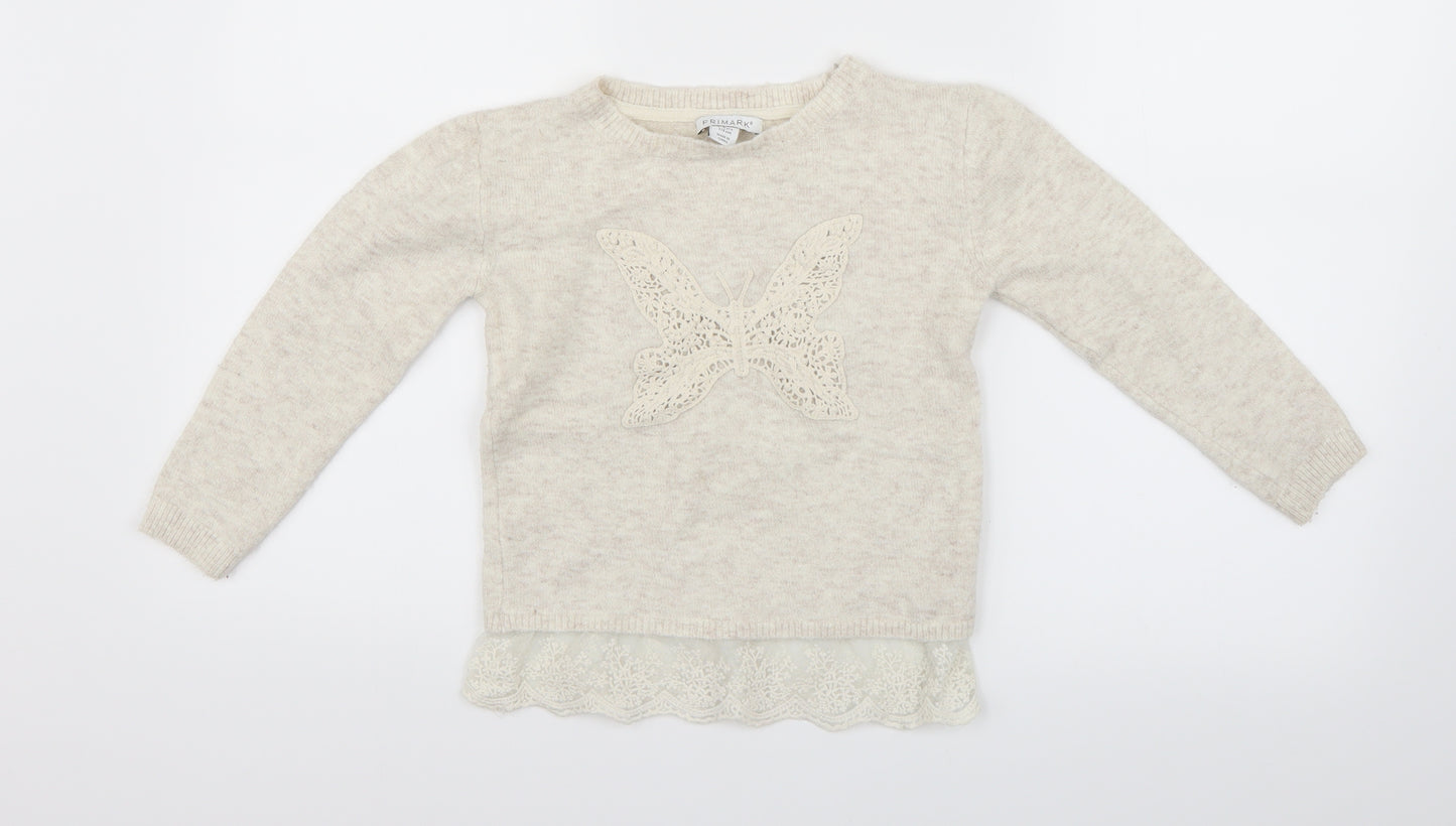 Primark Girls Ivory   Pullover Jumper Size 5-6 Years