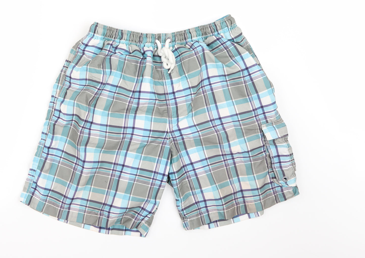 F&F Mens Blue Plaid  Sweat Shorts Size L