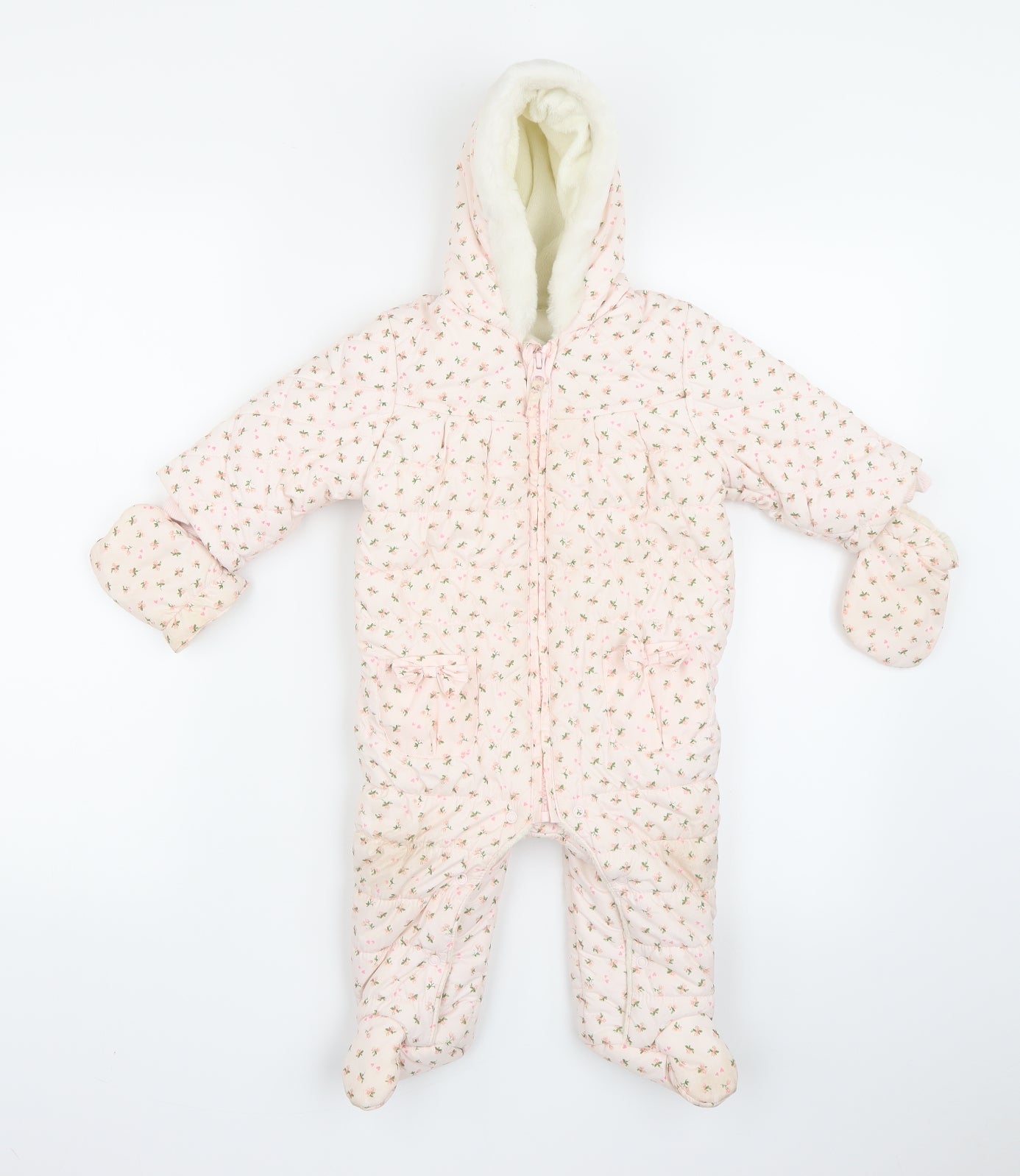 NEXT Girls Pink Floral   Snowsuit Size 6-9 Months
