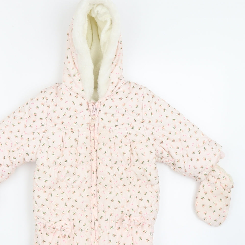 NEXT Girls Pink Floral   Snowsuit Size 6-9 Months
