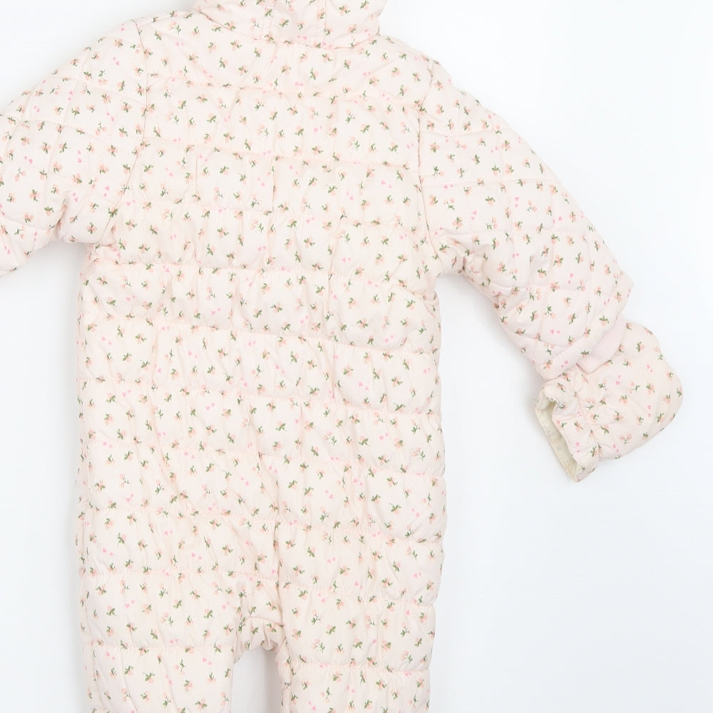 NEXT Girls Pink Floral   Snowsuit Size 6-9 Months