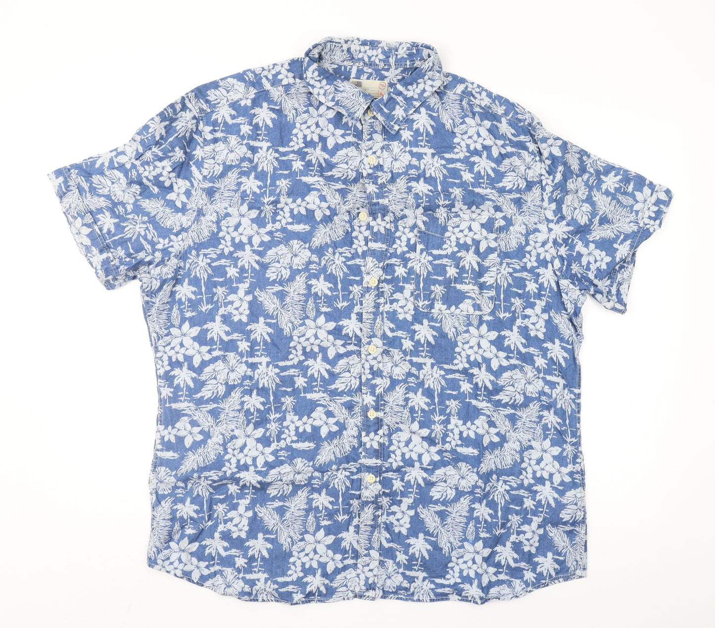 Marks and Spencer Mens Blue Floral   Button-Up Size XL