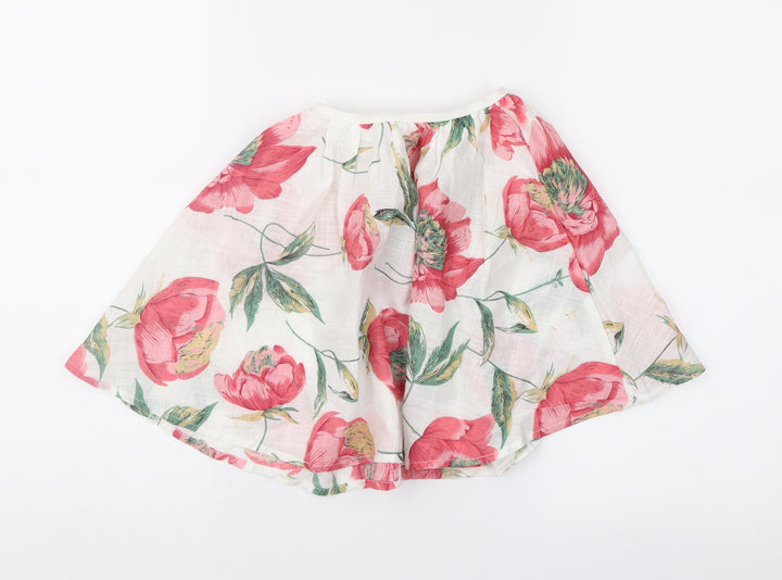 Preworn Girls White Floral Flare Skirt Size 10 Years