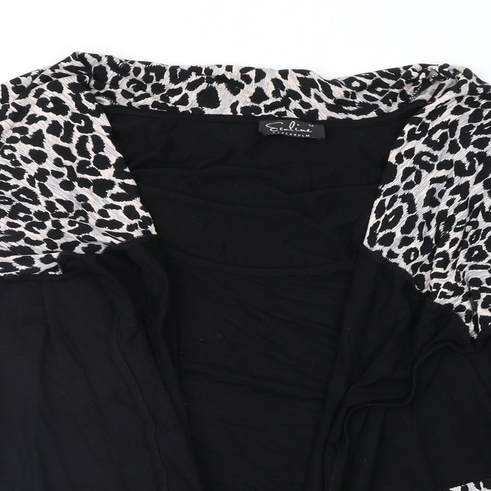 Ecaline Womens Black Animal Print  Basic Blouse Size M