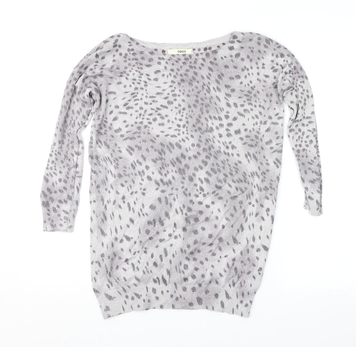 Oasis Womens Grey Animal Print Pullover Jumper Size XS