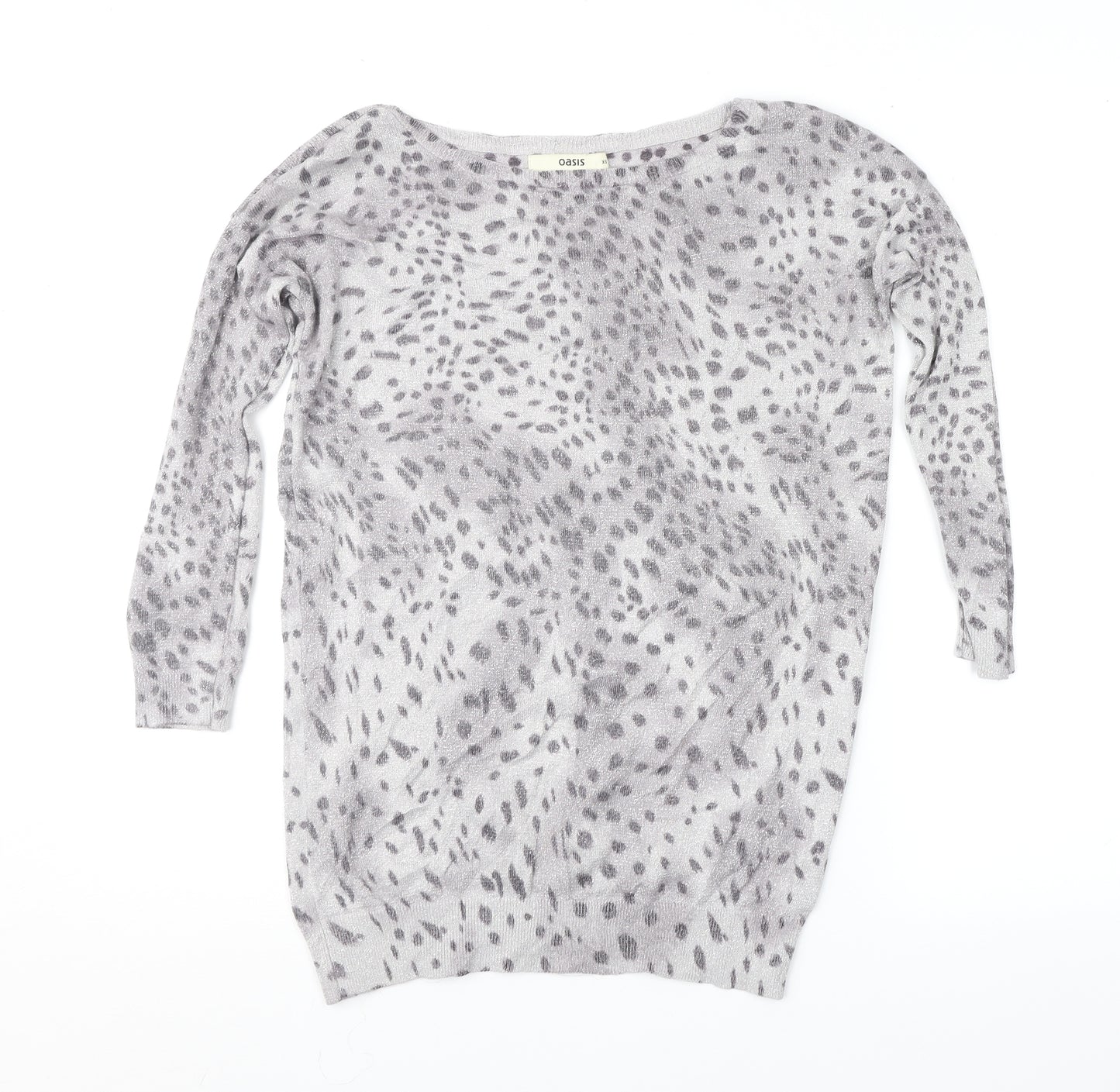 Oasis Womens Grey Animal Print  Pullover Jumper Size XS