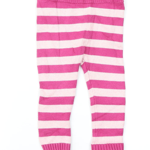John Lewis Girls Pink Striped Knit Jogger Trousers Size 9-12 Months