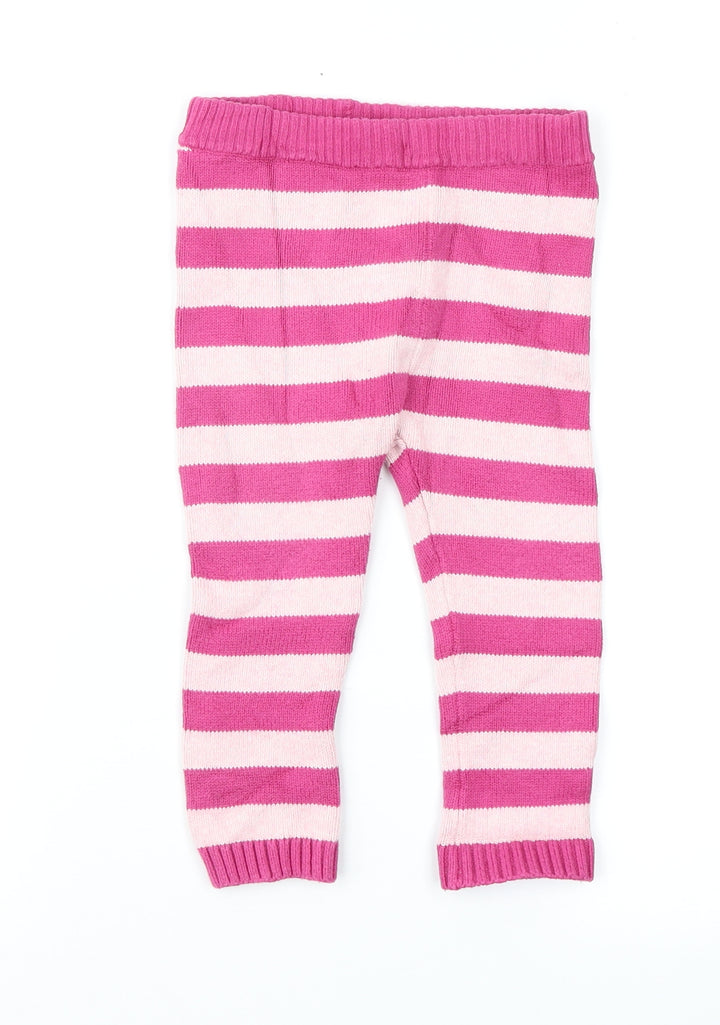 John Lewis Girls Pink Striped Knit Jogger Trousers Size 9-12 Months