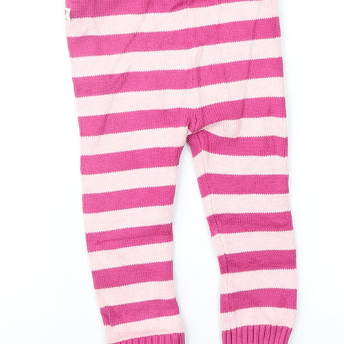 John Lewis Girls Pink Striped Knit Jogger Trousers Size 9-12 Months
