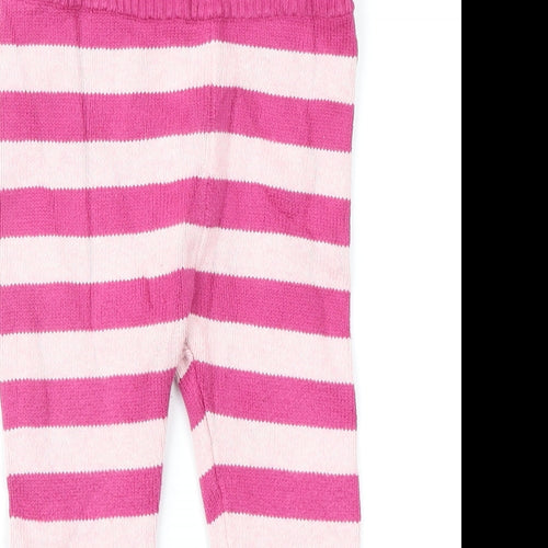 John Lewis Girls Pink Striped Knit Jogger Trousers Size 9-12 Months
