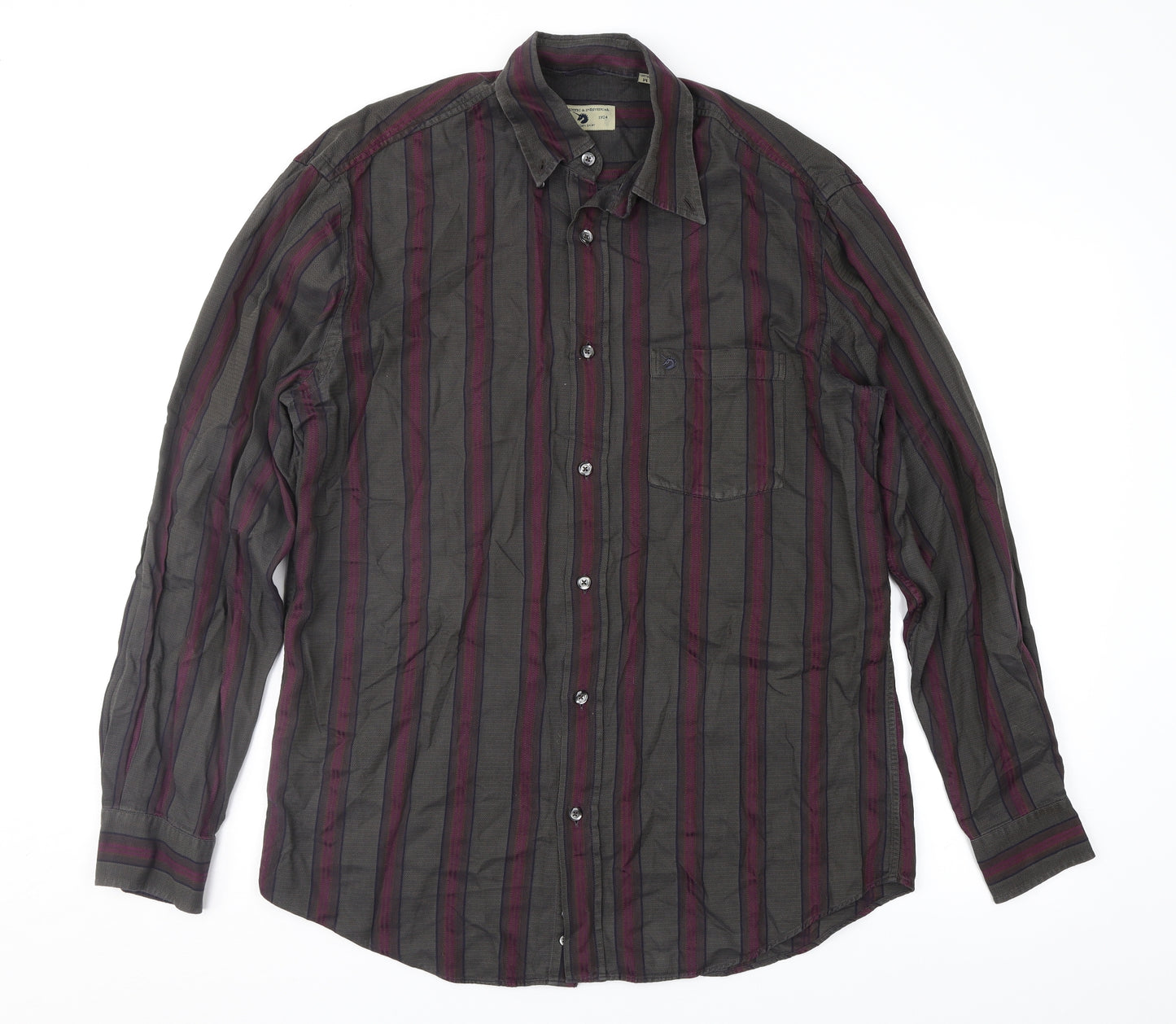 Preworn Mens Brown Striped   Button-Up Size M