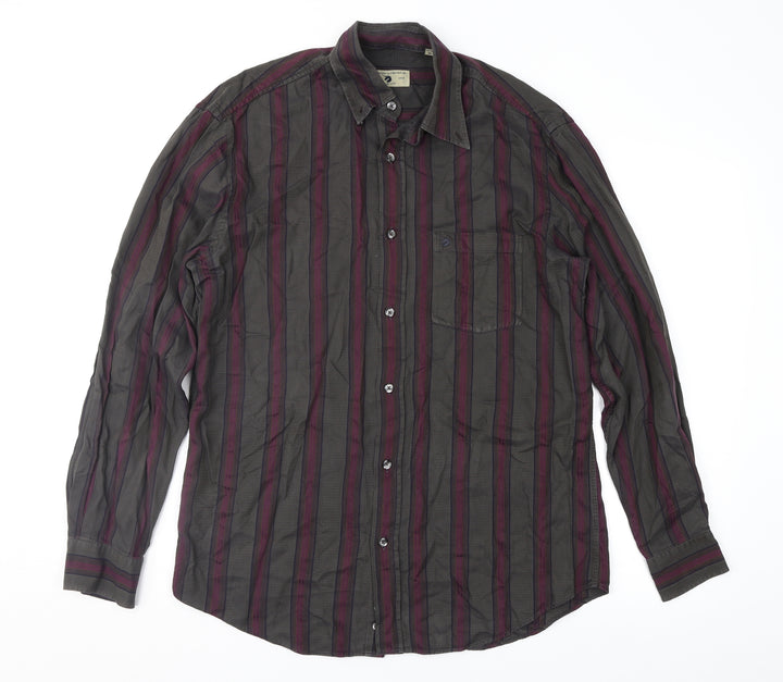 Preworn Mens Brown Striped   Button-Up Size M