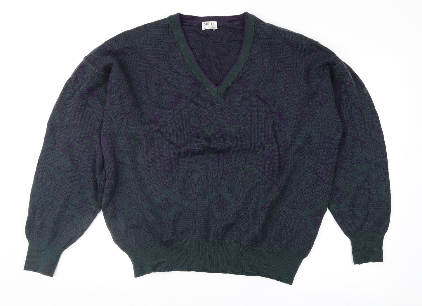 Marz Mens Green Geometric  Pullover Jumper Size XL