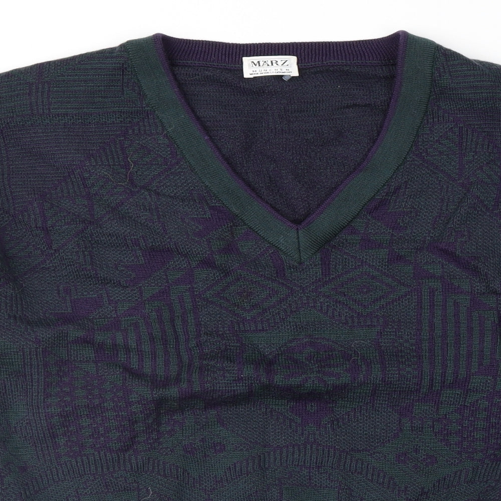 Marz Mens Green Geometric  Pullover Jumper Size XL