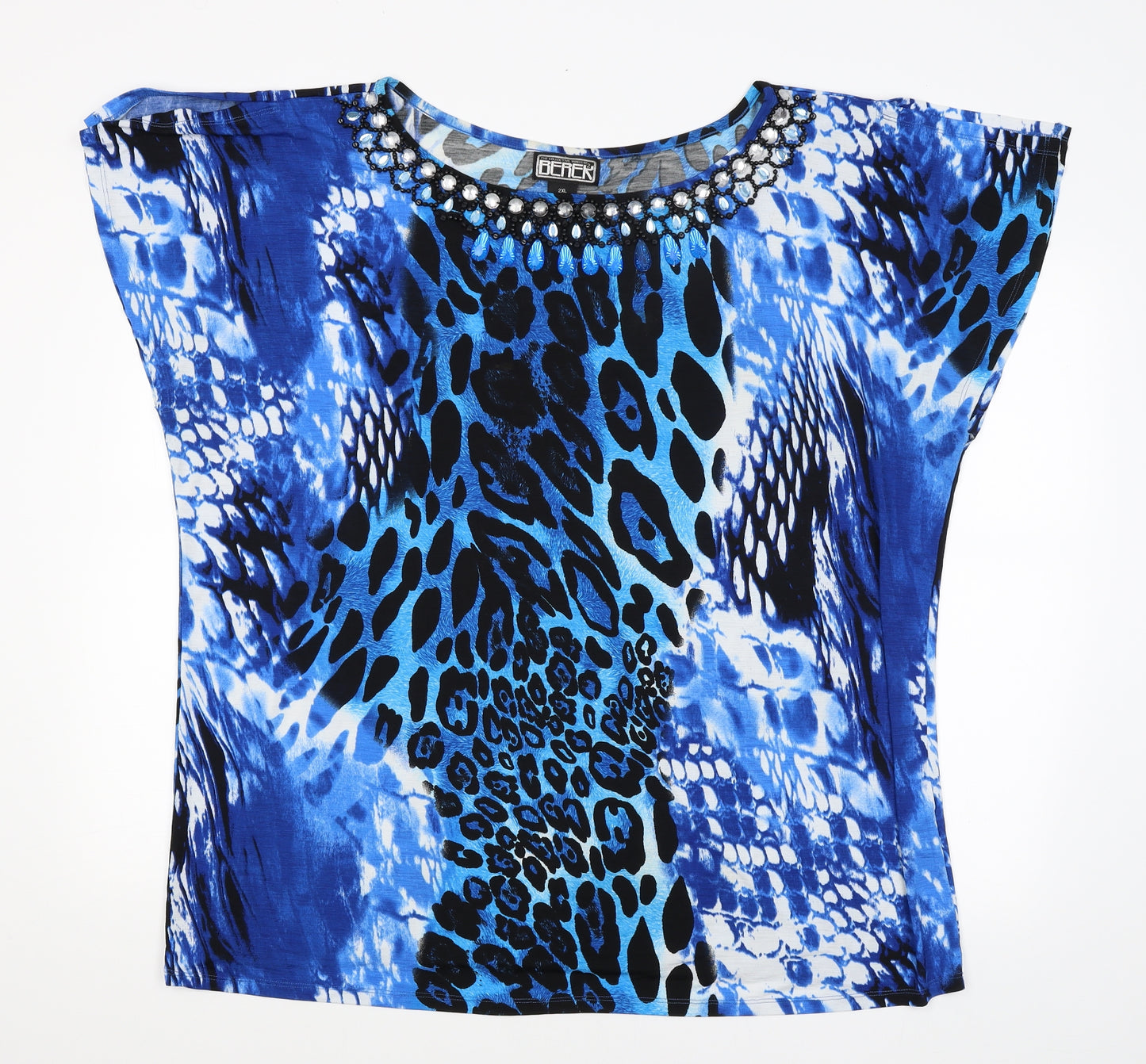 Berer Womens Blue Animal Print Jersey Basic Blouse Size 2XL