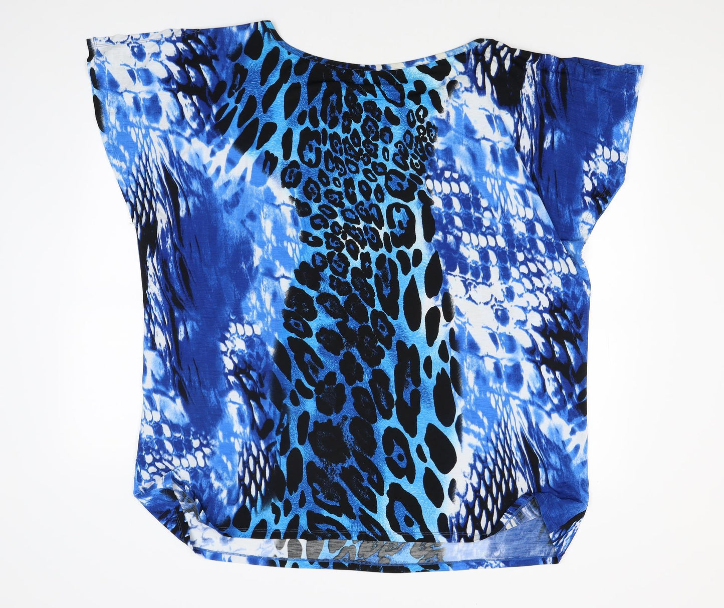 Berer Womens Blue Animal Print Jersey Basic Blouse Size 2XL