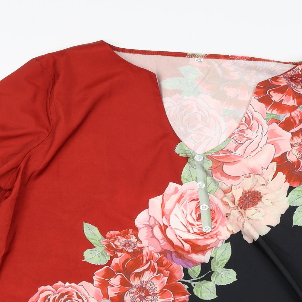Preworn Womens Red Floral  Tunic Blouse Size 4XL