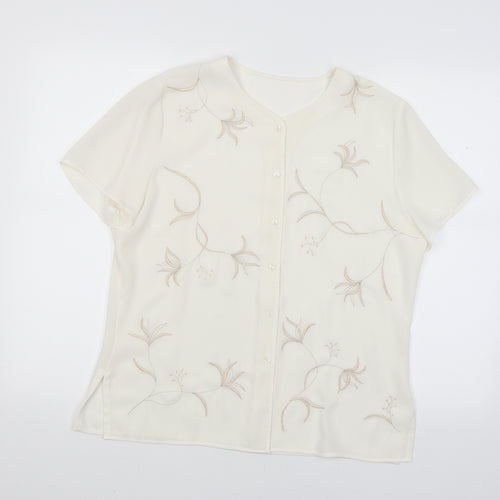Preworn Womens White Floral  Basic Blouse Size L