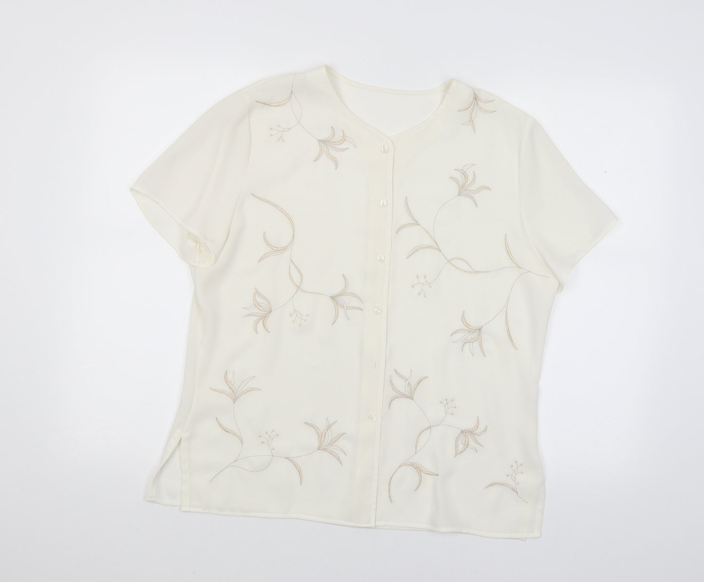 Preworn Womens White Floral  Basic Blouse Size L
