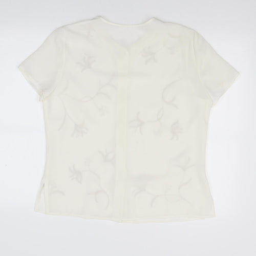 Preworn Womens White Floral  Basic Blouse Size L