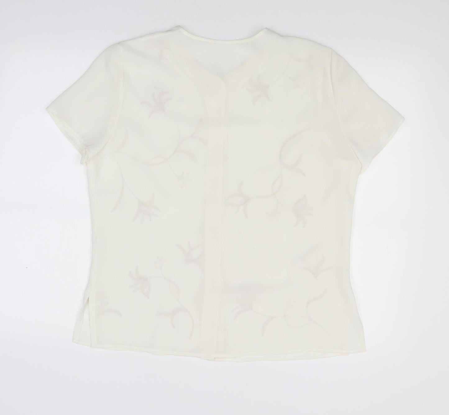 Preworn Womens White Floral  Basic Blouse Size L
