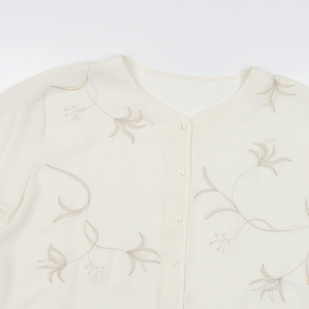 Preworn Womens White Floral  Basic Blouse Size L