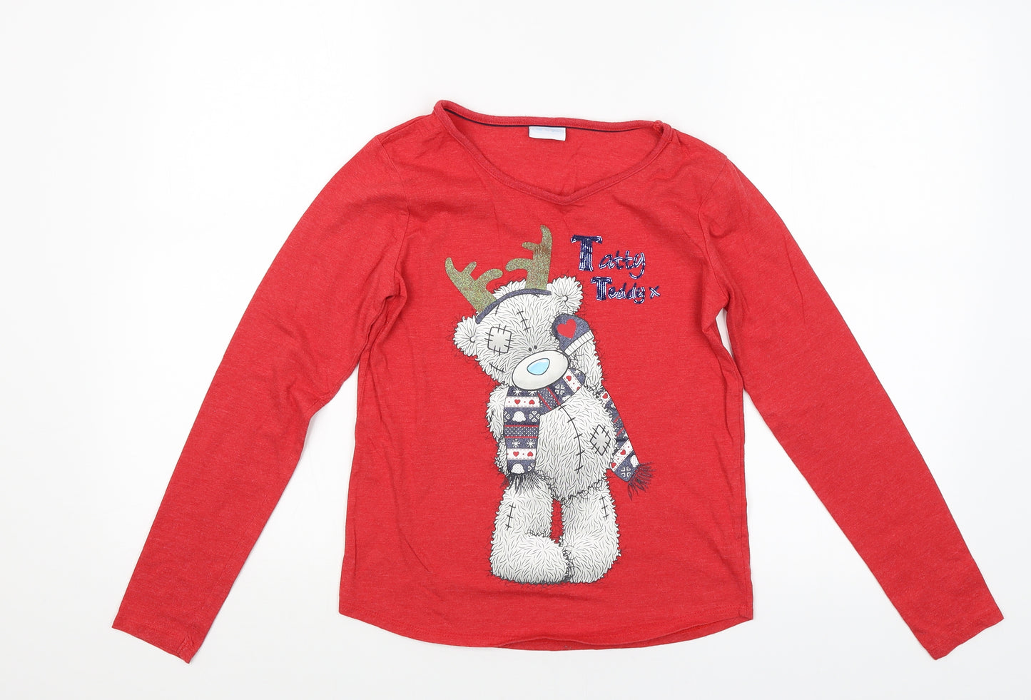 George Girls Red  Rayon Basic T-Shirt Size 10 Years  - Tatty teddy