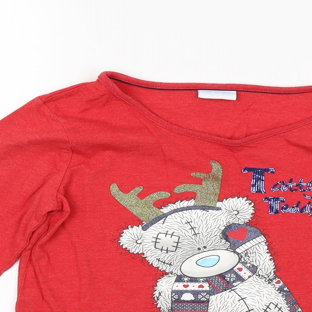 George Girls Red  Rayon Basic T-Shirt Size 10 Years  - Tatty teddy