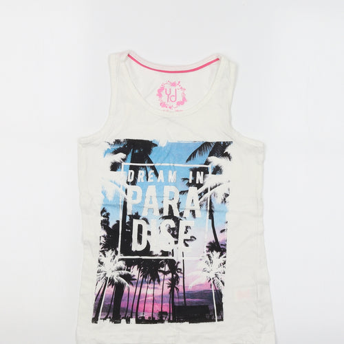 Y.D Girls White   Basic Tank Size 10 Years  - beach print