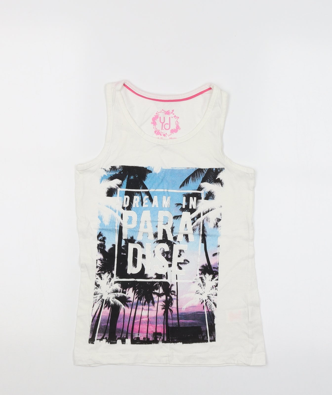 Y.D Girls White   Basic Tank Size 10 Years  - beach print